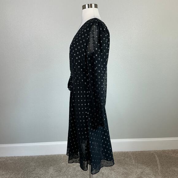 Walter Baker Polka Dot Chiffon Long Sleeve A-Line Dress Black and Silver Size 8 - Picture 5 of 12